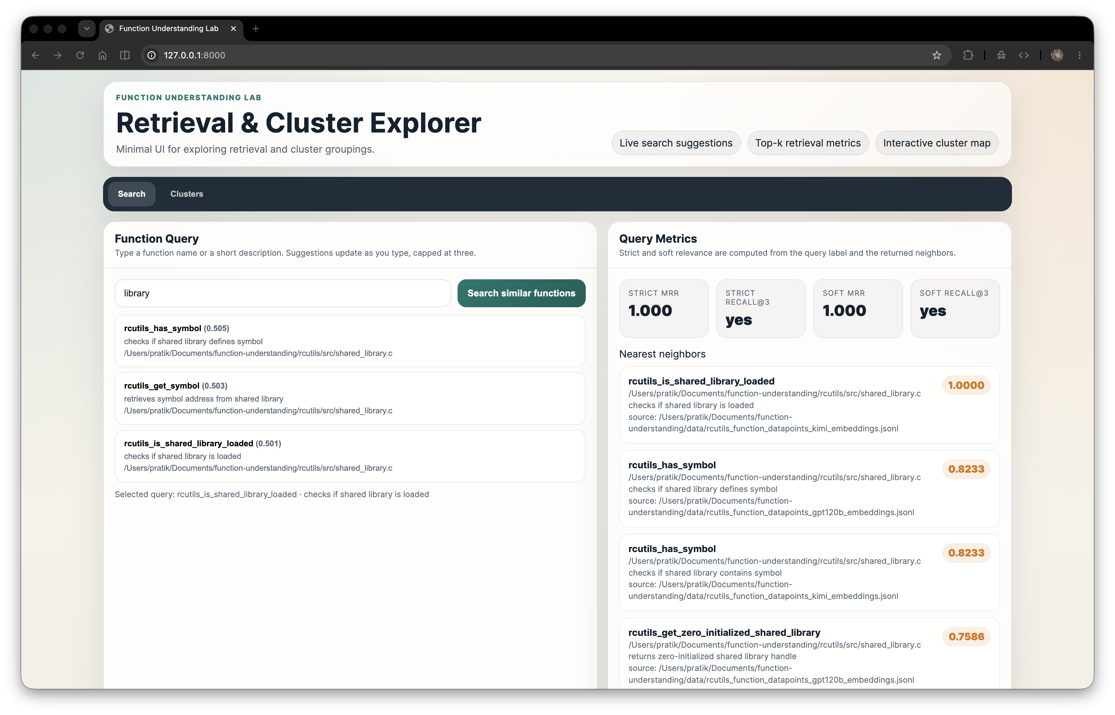 Function Understanding, Clustering and Retrieval for any C Codebase